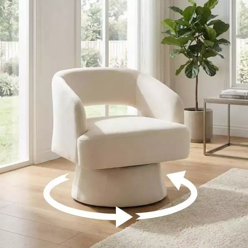 Fauteuil d'appoint moderne pivotant à 360° en velours, fauteuil rembourré avec dossier rayé et rembourrage moelleux, fauteuil de salon rond et confortable