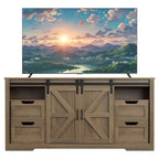 Rustic Farmhouse TV Stand Entertainment Center with Sliding Barn Doors, 4 Drawers, Adjustable Shelf & Cable Management, Perfect for Living Room