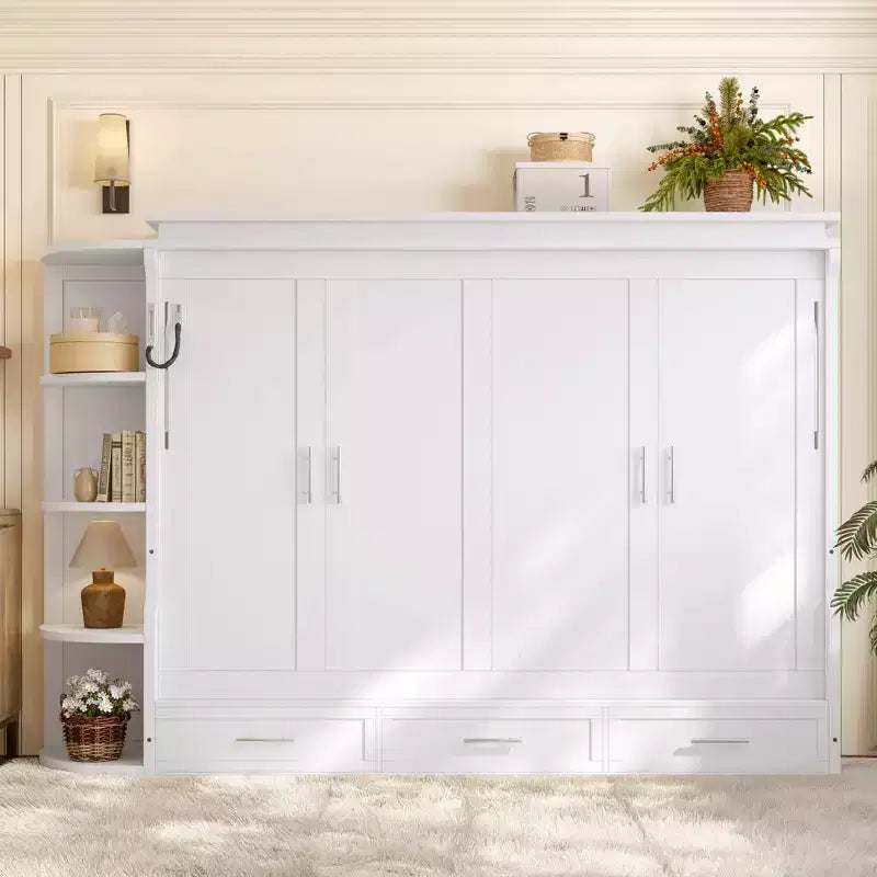 Lit escamotable moderne Rina de GDFStudio avec étagère, armoires latérales et tiroirs