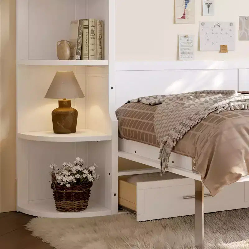 Lit escamotable moderne Rina de GDFStudio avec étagère, armoires latérales et tiroirs