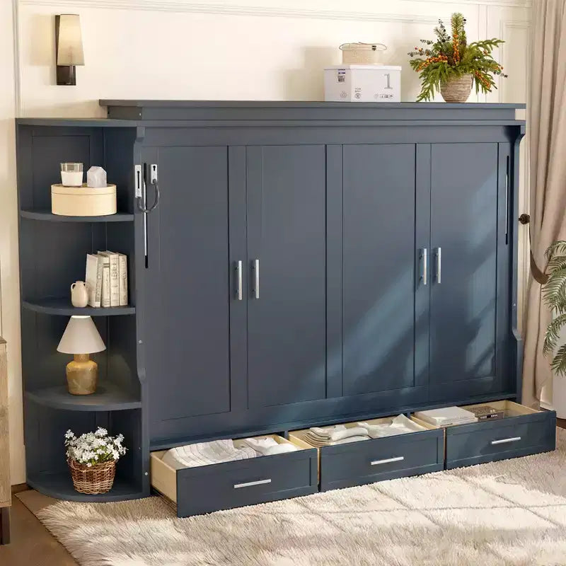 Lit escamotable moderne Rina de GDFStudio avec étagère, armoires latérales et tiroirs