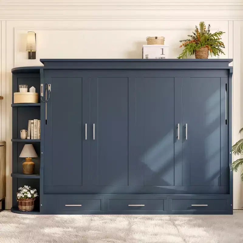 Lit escamotable moderne Rina de GDFStudio avec étagère, armoires latérales et tiroirs