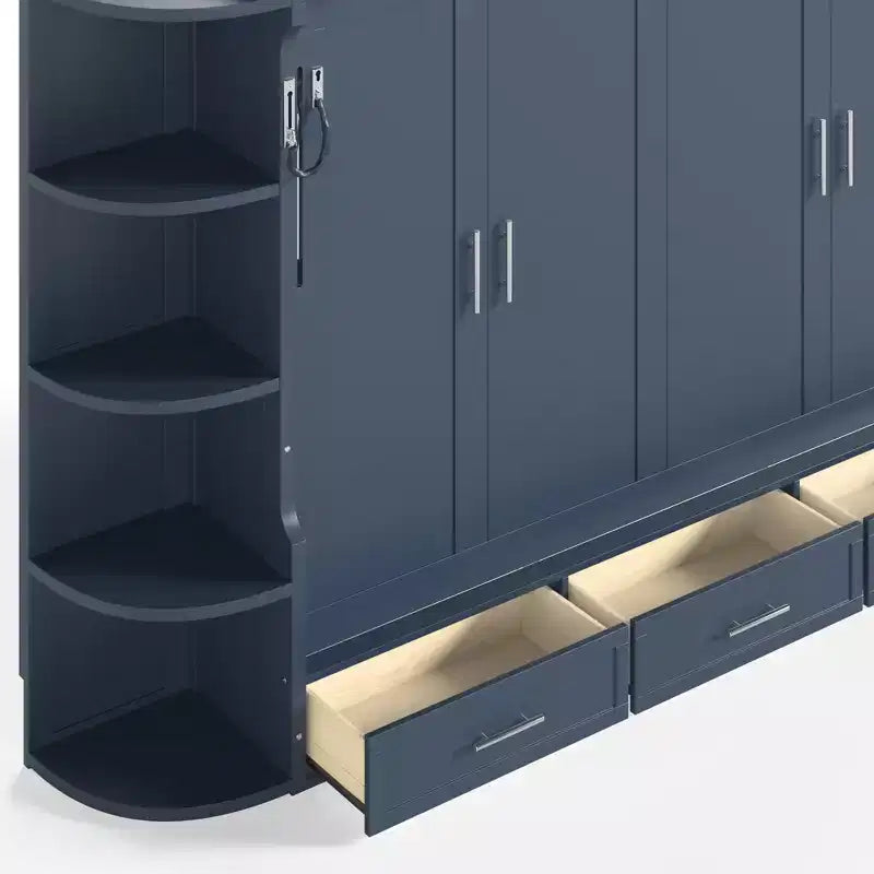 Lit escamotable moderne Rina de GDFStudio avec étagère, armoires latérales et tiroirs