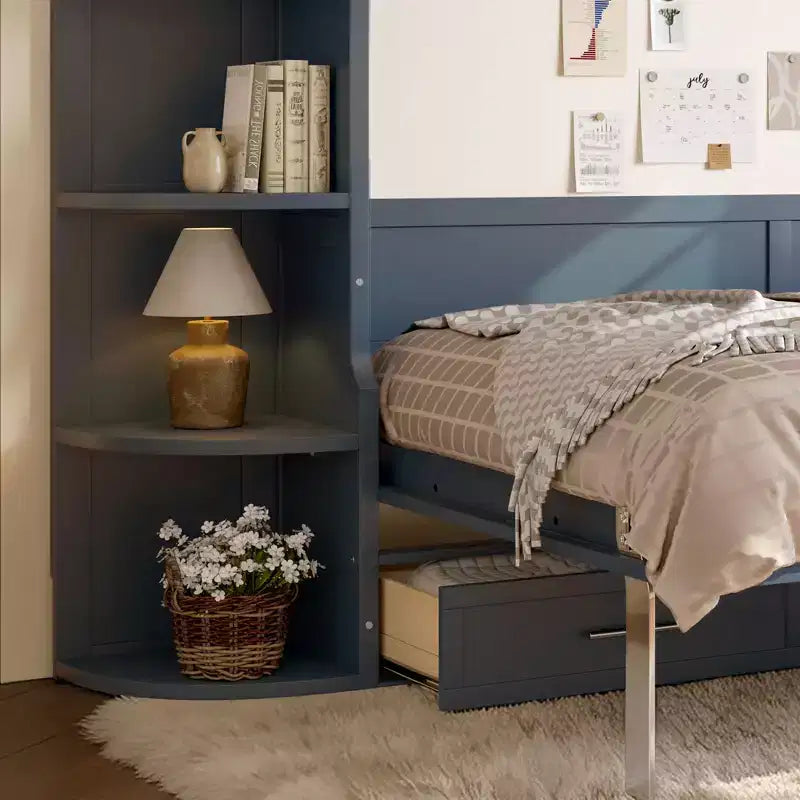 Lit escamotable moderne Rina de GDFStudio avec étagère, armoires latérales et tiroirs
