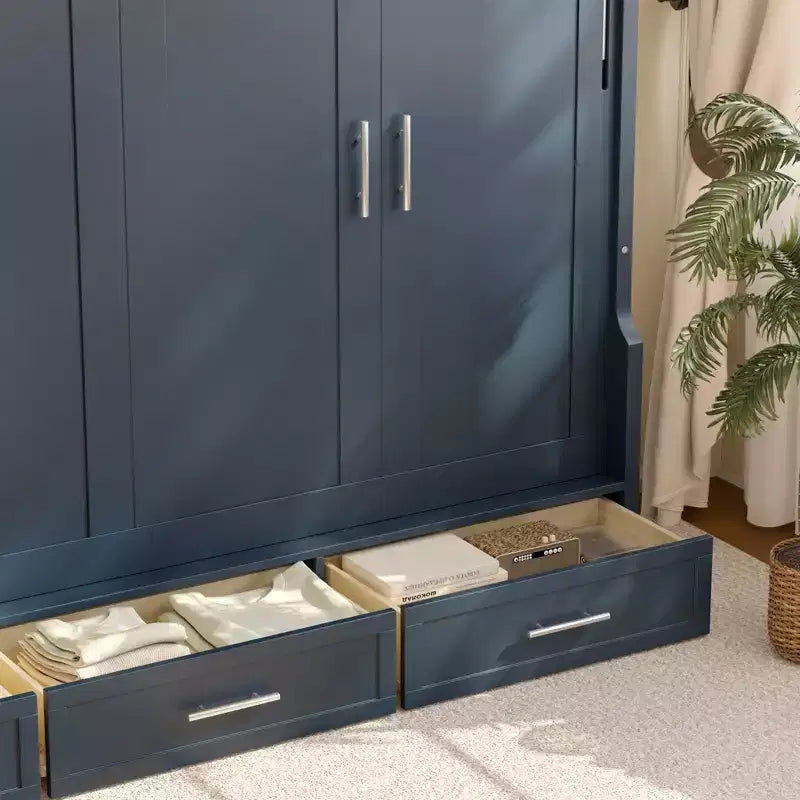 Lit escamotable moderne Rina de GDFStudio avec étagère, armoires latérales et tiroirs