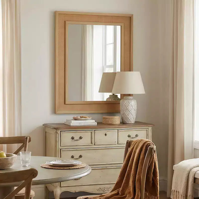 Miroir décoratif mural en bois massif et rotin style ferme Brielle de GDFStudio