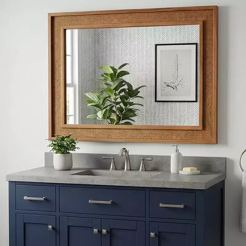 Miroir décoratif mural en bois massif et rotin style ferme Brielle de GDFStudio
