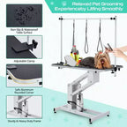 Table de toilettage pour grands chiens de 43,6 pouces, robuste et réglable en hauteur, avec bras supérieur et sangle de maintien. Hauteur réglable de 22 à 39 pouces, jusqu'à 350 lb.