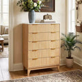 Modern Fluted 5 Drawer Dresser for Bedroom, Vertical Storage Tower with Gold Handles, Narrow Chest of Drawers for Small Space