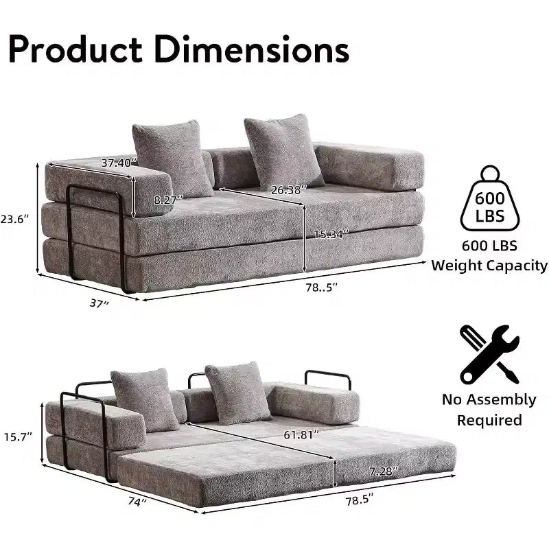 Canapé-lit convertible MooxvMoo Floor, futon en velours côtelé avec oreiller, pour salon ou chambre, gris clair