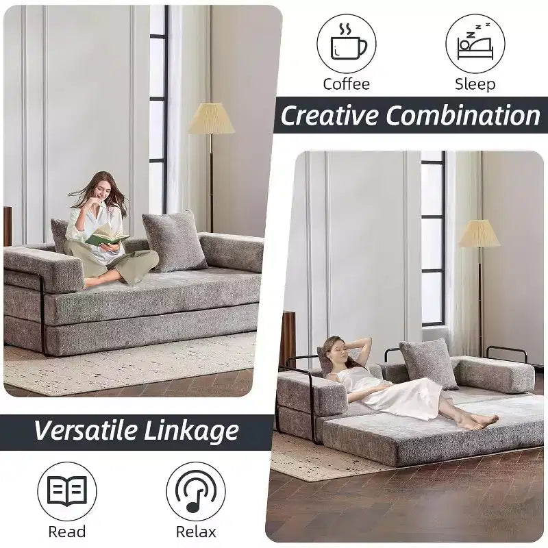 Canapé-lit convertible MooxvMoo Floor, futon en velours côtelé avec oreiller, pour salon ou chambre, gris clair