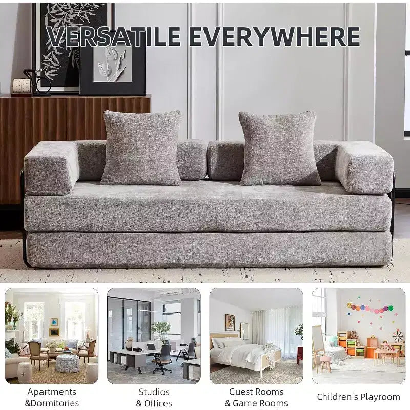 Canapé-lit convertible MooxvMoo Floor, futon en velours côtelé avec oreiller, pour salon ou chambre, gris clair