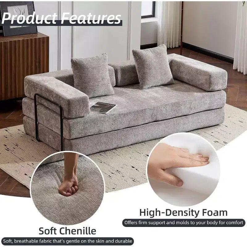 Canapé-lit convertible MooxvMoo Floor, futon en velours côtelé avec oreiller, pour salon ou chambre, gris clair