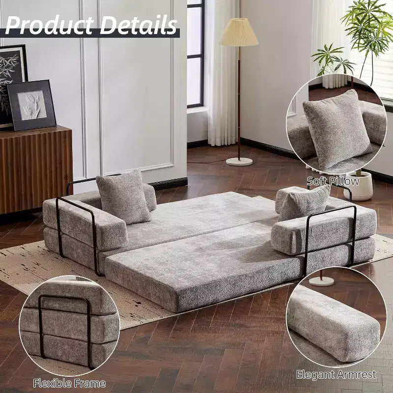 Canapé-lit convertible MooxvMoo Floor, futon en velours côtelé avec oreiller, pour salon ou chambre, gris clair