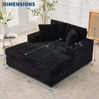 Canapé-lit méridienne en velours côtelé GustoWave 54, canapé-lit surdimensionné avec porte-gobelets et oreillers, mobilier de salon vert