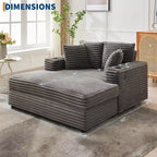 Canapé-lit méridienne en velours côtelé GustoWave 54, canapé-lit surdimensionné avec porte-gobelets et oreillers, mobilier de salon vert