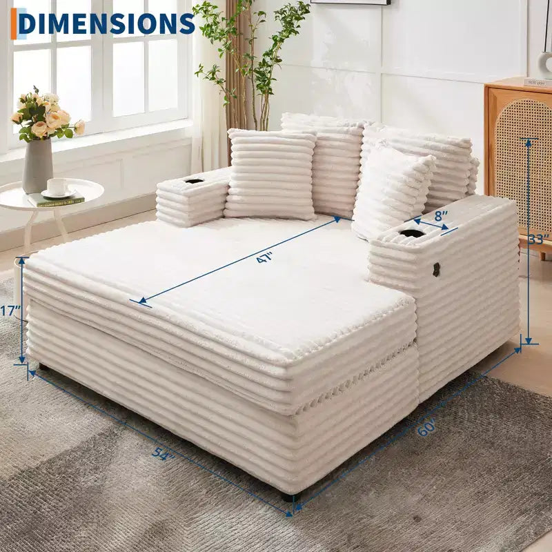 Canapé-lit méridienne en velours côtelé GustoWave 54, canapé-lit surdimensionné avec porte-gobelets et oreillers, mobilier de salon vert