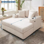 Canapé-lit méridienne en velours côtelé GustoWave 54, canapé-lit surdimensionné avec porte-gobelets et oreillers, mobilier de salon vert