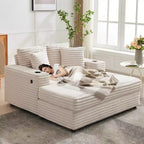 Canapé-lit méridienne en velours côtelé GustoWave 54, canapé-lit surdimensionné avec porte-gobelets et oreillers, mobilier de salon vert