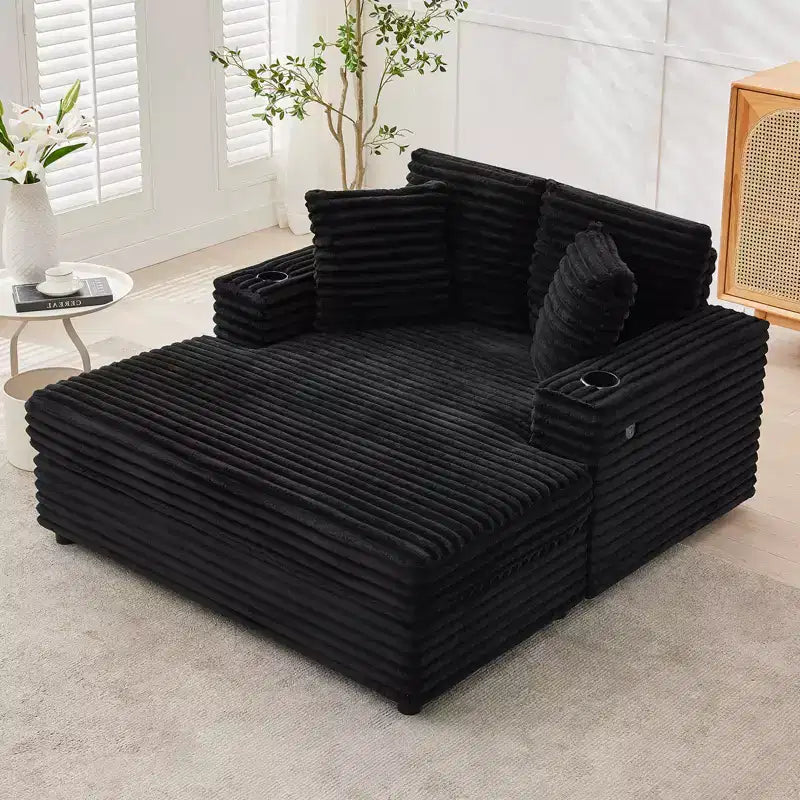 Canapé-lit méridienne en velours côtelé GustoWave 54, canapé-lit surdimensionné avec porte-gobelets et oreillers, mobilier de salon vert