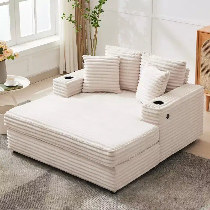 GustoWave 54 Corduroy Chaise Lounge Chair, Oversized Sleeper Sofa with Cup Holders & Pillows, Green Living Room Furniture