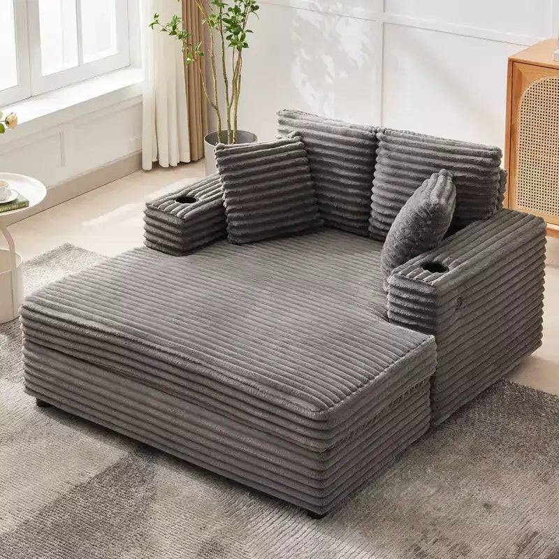 Canapé-lit méridienne en velours côtelé GustoWave 54, canapé-lit surdimensionné avec porte-gobelets et oreillers, mobilier de salon vert