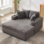 Canapé-lit méridienne en velours côtelé GustoWave 54, canapé-lit surdimensionné avec porte-gobelets et oreillers, mobilier de salon vert