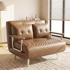 Modern Convertible Faux Leather Sleeper Sofa, Fold-Out Loveseat Bed with Wood Armrests Gaoyangjiaju
