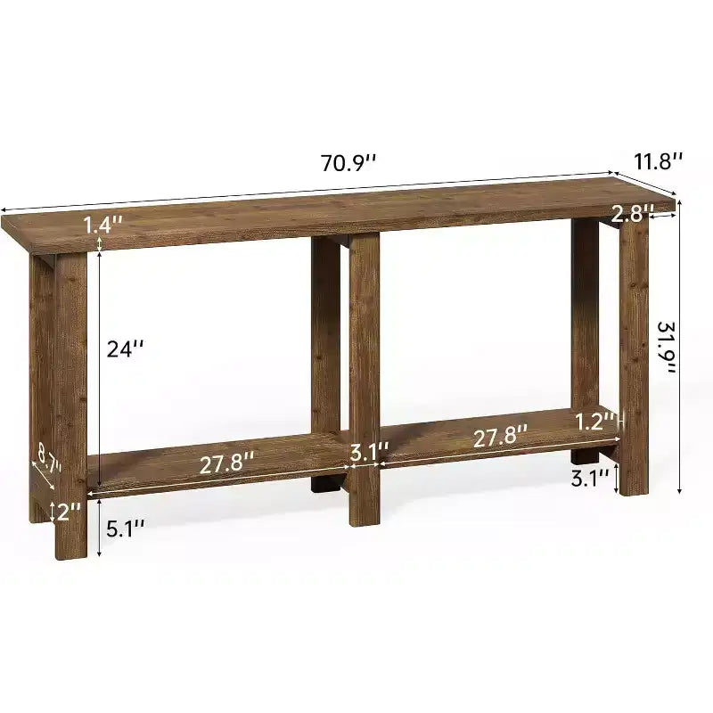 Console en bois massif Lantine, table de canapé extra longue de 180 cm derrière le canapé pour l'entrée, le couloir, le hall, le salon, marron naturel