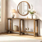 Console en bois massif Lantine, table de canapé extra longue de 180 cm derrière le canapé pour l'entrée, le couloir, le hall, le salon, marron naturel