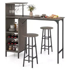 Costway Ensemble table de bar et chaises 3 pièces Table et tabourets de pub industriels avec porte-bouteilles Marron/Chêne