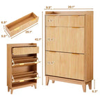 Meuble à chaussures étroit COZONY, organiseur de rangement mince à double porte avec étagères réglables et 2 tiroirs, compact pour les petits espaces
