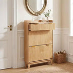 Meuble à chaussures étroit COZONY, organiseur de rangement mince à double porte avec étagères réglables et 2 tiroirs, compact pour les petits espaces