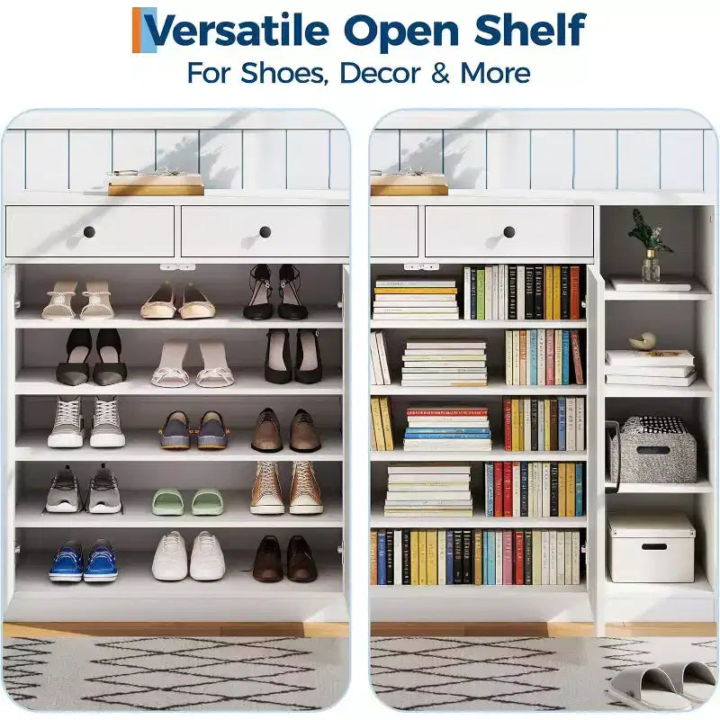 Meuble de rangement pour entrée de ferme moderne, 6 étagères réglables, 2 tiroirs, pour couloir, salon
