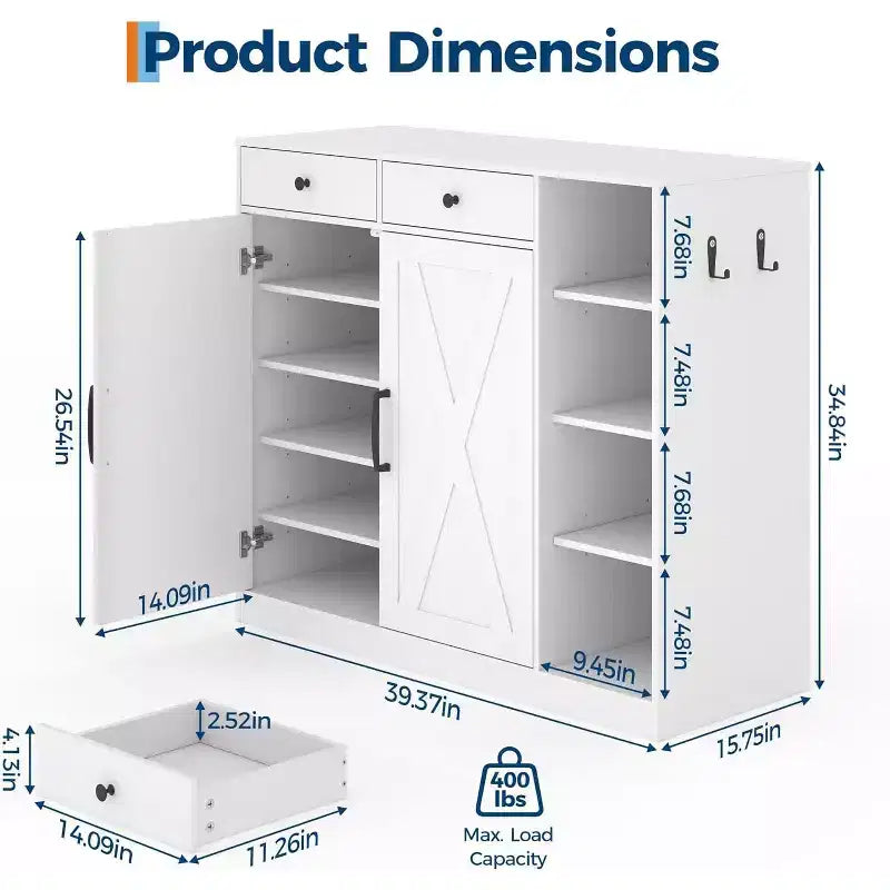 Meuble de rangement pour entrée de ferme moderne, 6 étagères réglables, 2 tiroirs, pour couloir, salon