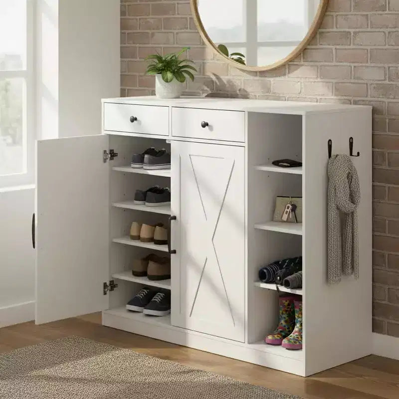 Meuble de rangement pour entrée de ferme moderne, 6 étagères réglables, 2 tiroirs, pour couloir, salon