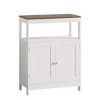 Meuble de rangement moderne avec double portes, organisateur de salle de bain autoportant avec étagère réglable et plateau en bois pour cuisine, entrée, blanc