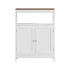 Meuble de rangement moderne avec double portes, organisateur de salle de bain autoportant avec étagère réglable et plateau en bois pour cuisine, entrée, blanc