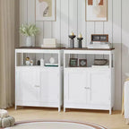 Meuble de rangement moderne avec double portes, organisateur de salle de bain autoportant avec étagère réglable et plateau en bois pour cuisine, entrée, blanc