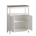 Meuble de rangement moderne avec double portes, organisateur de salle de bain autoportant avec étagère réglable et plateau en bois pour cuisine, entrée, blanc