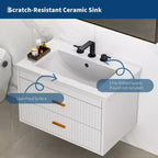 Meuble-lavabo suspendu 24/30 pouces avec évier intégré, meuble mural 2 tiroirs pour rangement de salle de bain