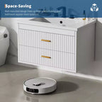 Meuble-lavabo suspendu 24/30 pouces avec évier intégré, meuble mural 2 tiroirs pour rangement de salle de bain