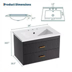 Meuble-lavabo suspendu 24/30 pouces avec évier intégré, meuble mural 2 tiroirs pour rangement de salle de bain