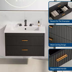 Meuble-lavabo suspendu 24/30 pouces avec évier intégré, meuble mural 2 tiroirs pour rangement de salle de bain