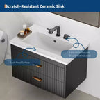Meuble-lavabo suspendu 24/30 pouces avec évier intégré, meuble mural 2 tiroirs pour rangement de salle de bain