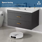 Meuble-lavabo suspendu 24/30 pouces avec évier intégré, meuble mural 2 tiroirs pour rangement de salle de bain