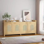 Meuble TV moderne en rotin, meuble de divertissement, portes en verre, armoires de rangement, pour salon, maison