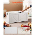 Banc de rangement pour enfants avec charnière de sécurité, coffre à jouets en bois et banc d'assise pour salle de jeux, chambre, entrée ou salon, blanc
