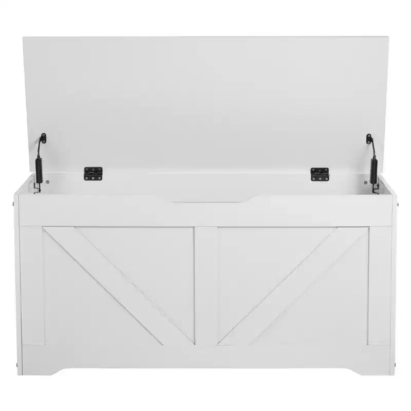 Banc de rangement pour enfants avec charnière de sécurité, coffre à jouets en bois et banc d'assise pour salle de jeux, chambre, entrée ou salon, blanc