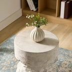 Table d'appoint ronde en faux travertin blanc faite à la main - Plateau en béton de 35 cm, capacité de 90 kg, résistante aux intempéries, utilisation intérieure/extérieure sans assemblage
